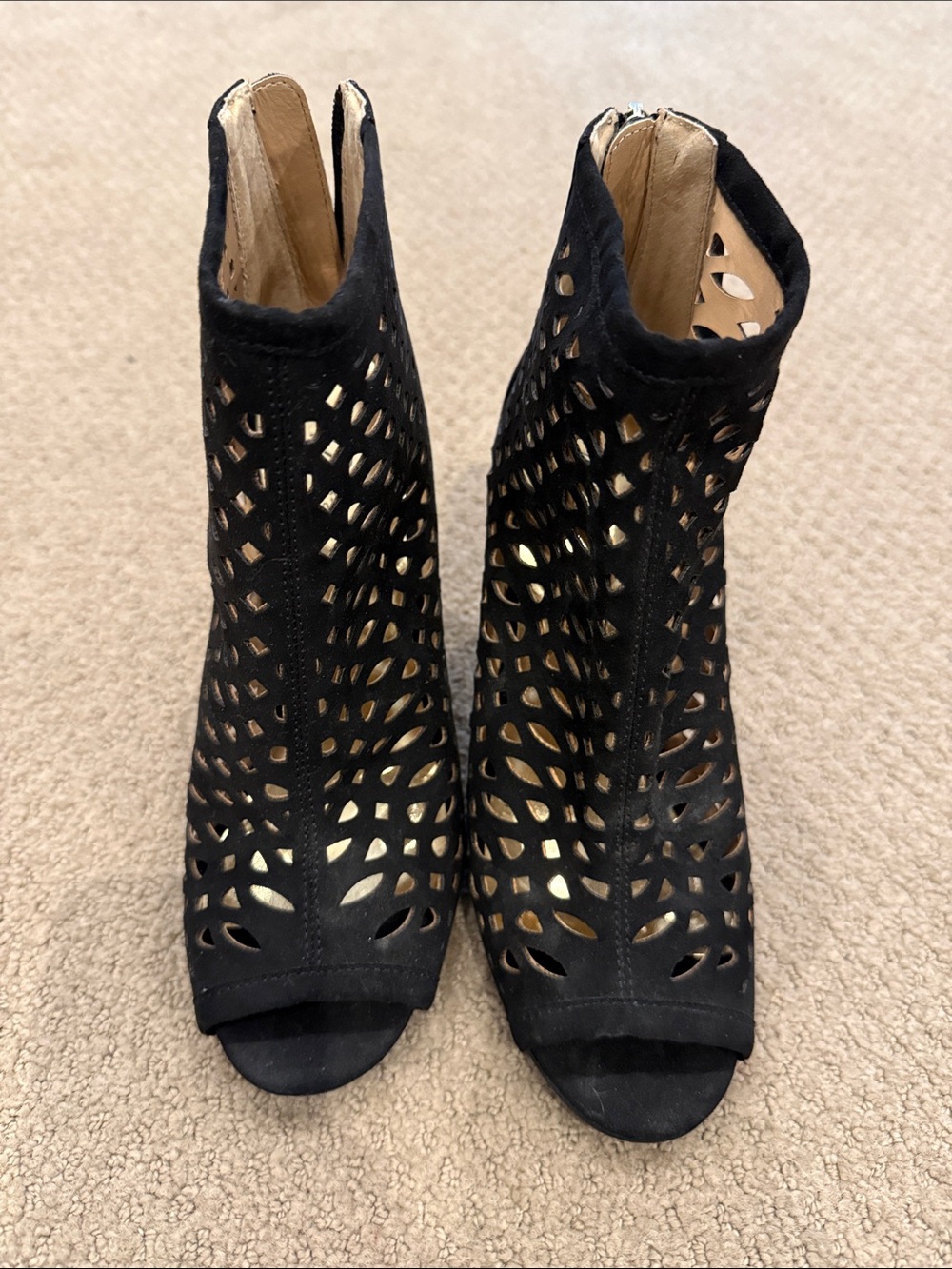 Women’s Black Laser-Cut Peep-Toe Ankle Booties